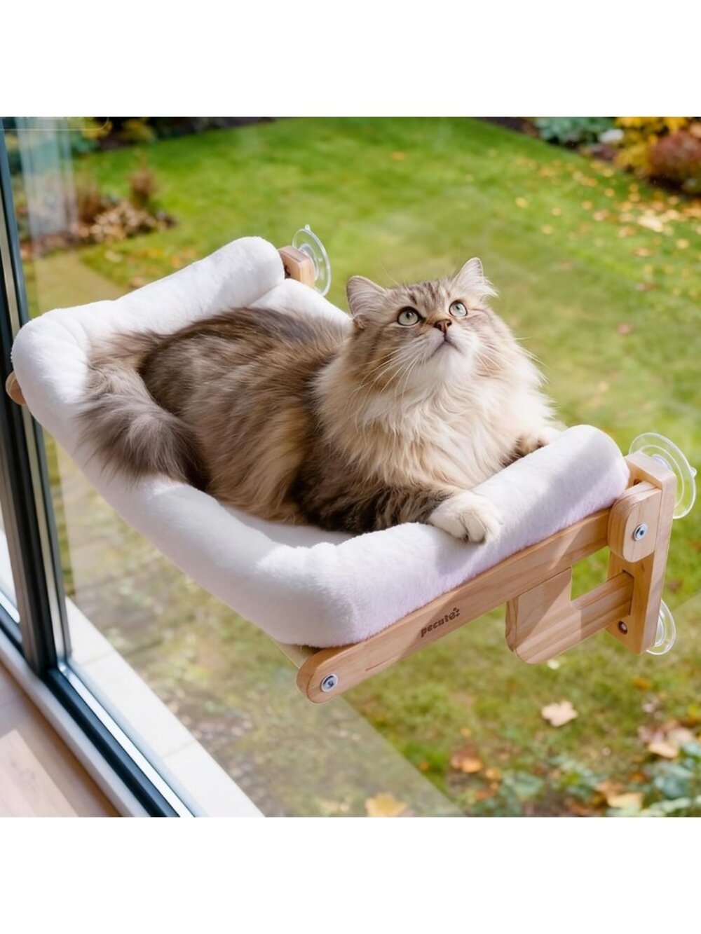 Cozy Foldable Cat Window Perch Bed with Soft Cushion & Sturdy Wood Frame, 26" L